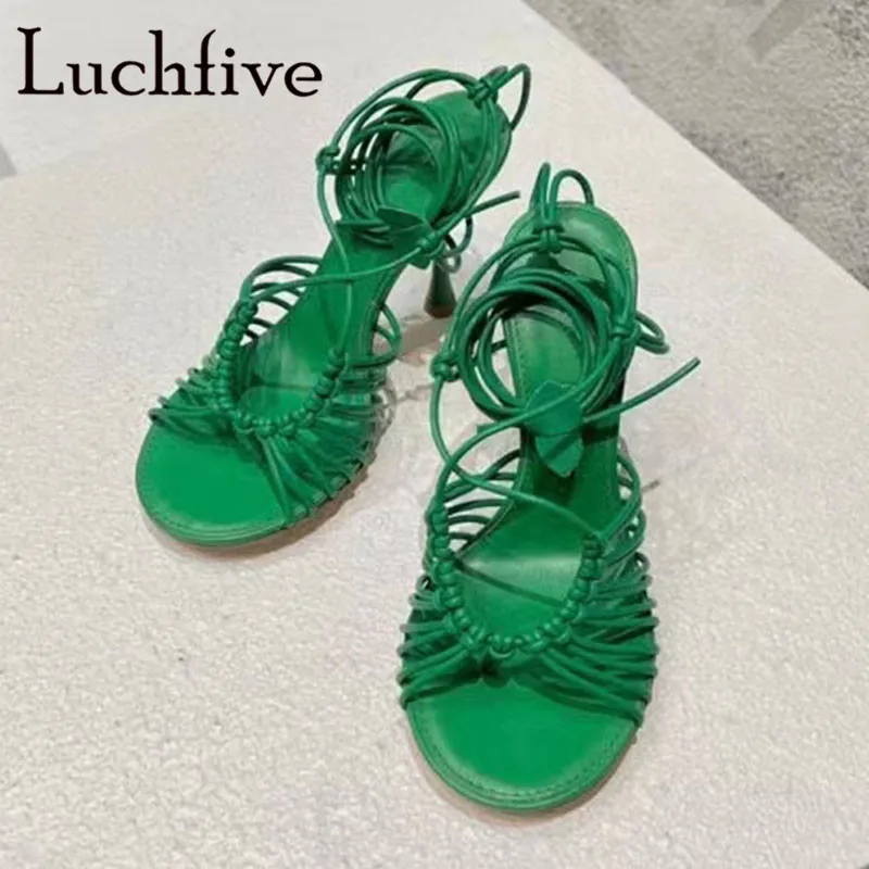 

Luchfive New Runway Bandage Women Sandals Lady Open Top Thin High Heels Party Shoes Female 2022 Summer Bride Strappy Sandals