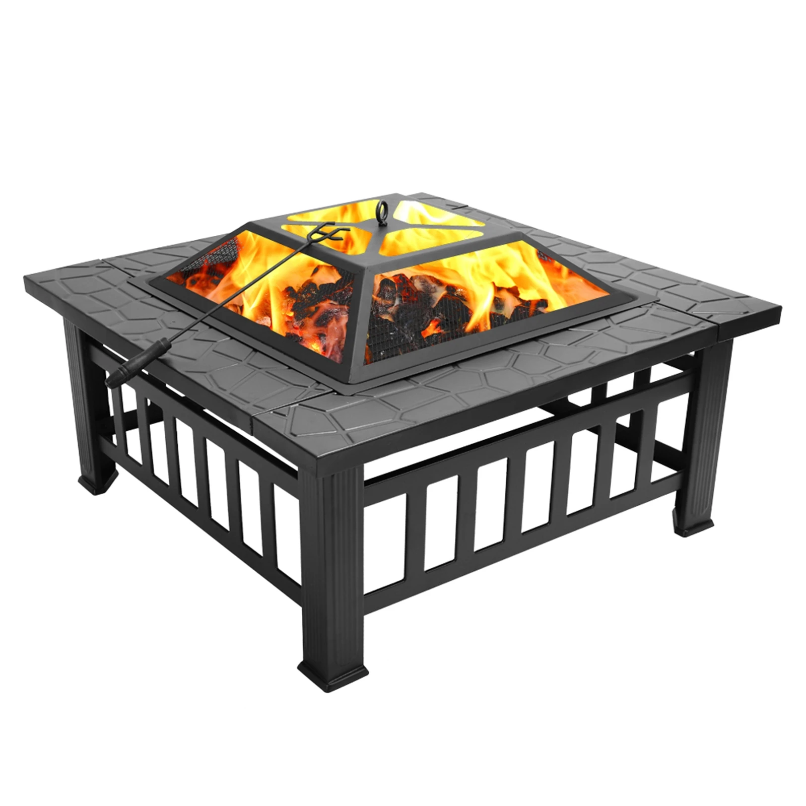 

Fire Pit BBQ Firepit Brazier Square Table Stove Patio Heater Stainless Steel Barbecue Outdoor Garden Party bbq grill