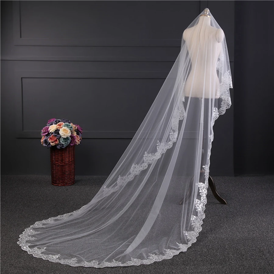 

Wholesale White Ivory Cathedral Wedding veil Velos de novia Bridal veils Wedding accessories vestidos de novia Voile mariée