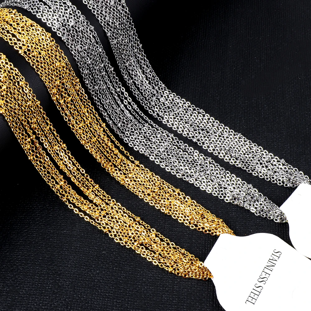 Фото Цепь LUXUSTEEL из нержавеющей стали 316L для мужчин и женщин, ожерелья с плетением из бисера, цвет под золото 2 мм, Подарочная бижутерия, 10 шт./комплект №2