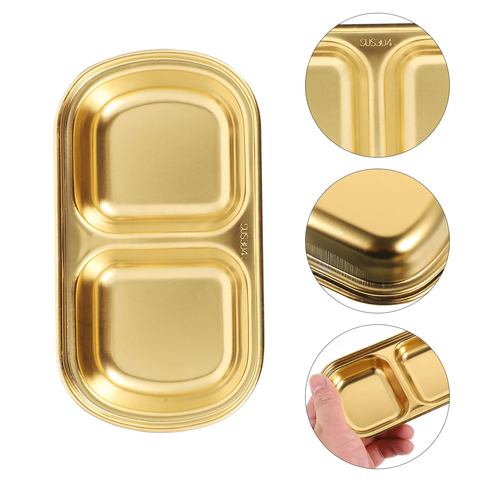

2 Pcs Seasoning Dish Korean Soy Sauce Tasting Tray Container Dipping Sauce Dishes Stainless Steel Divider Sauce Dish