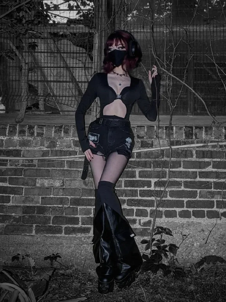 Женские вязаные кожаные гетры ReddaChic черные носки до бедра в стиле панк с