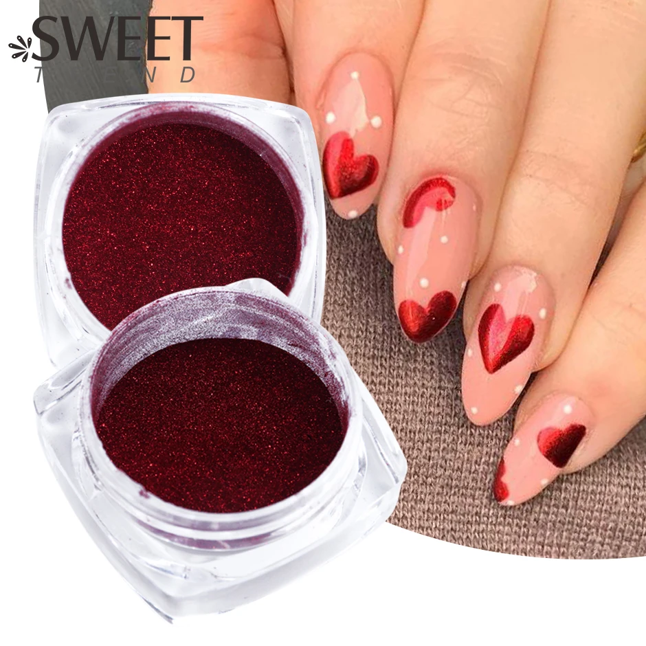 1Box Red Mirror Powder Nail Glitter Valentine Metal Color Chrome Pigment Nail Art Decoration Gel Polish Manicure Rubbing Dust