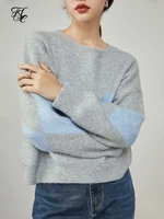 fansilanen womens winter college style diamond lattice short loose sweater women 2021 new commuter round neck grey pullovers