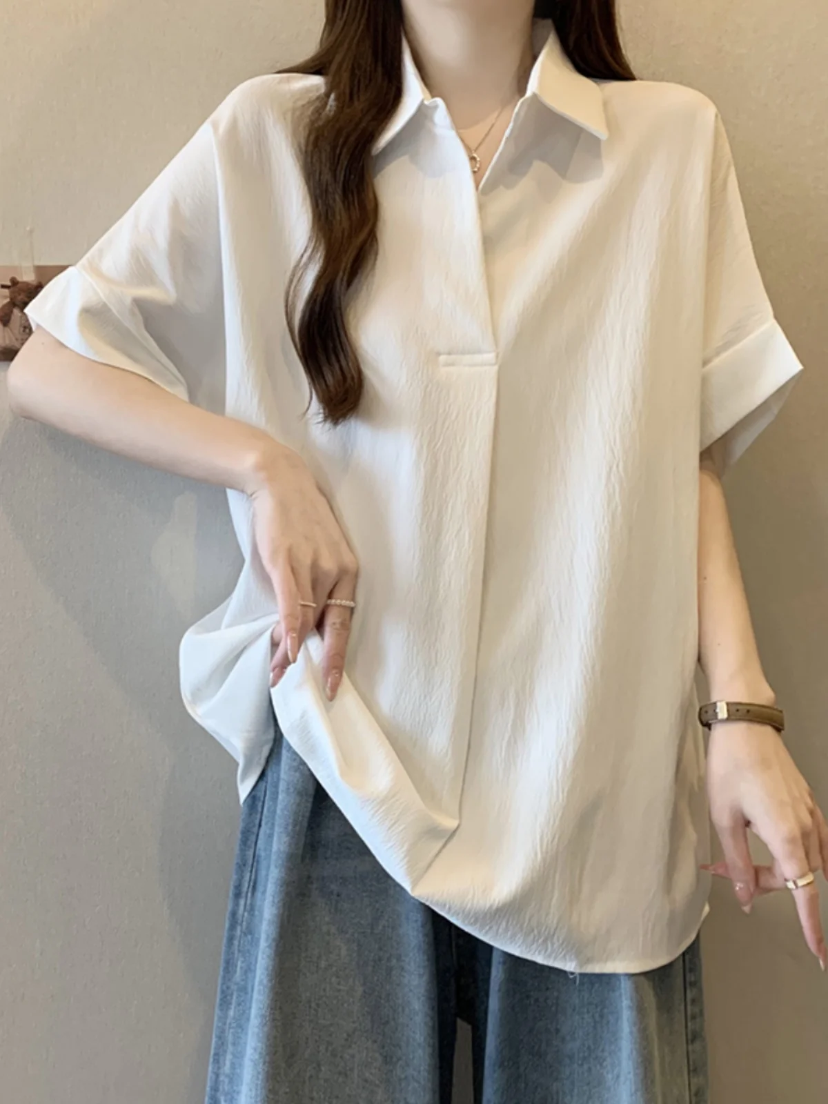 Summer New Casual Meat Covering Polo Shirt Plus size women clothing Chubby Girl High-Grade Loose Slimming Short sleeve Shirts... |