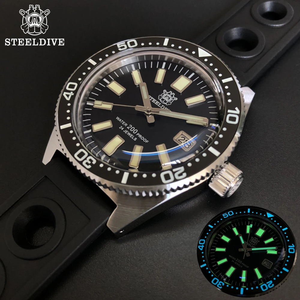 

Мужские автоматические механические часы STEELDIVE 62mas V4 41 мм, с керамической рамкой для дайвинга NH35, браслет с датой 20 бар, Lume
