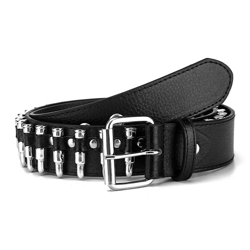 

Women Men Black Belt Punk Bullet Stud Rivet Faux Leather Belt Hip Hop Street Punk Rivet Jeans Belt