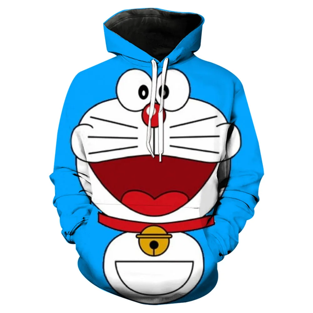 

Худи Doraemon с забавным мультяшным принтом, Женская милая черно-белая толстовка с узором в стиле Харадзюку, Женский пуловер 2024
