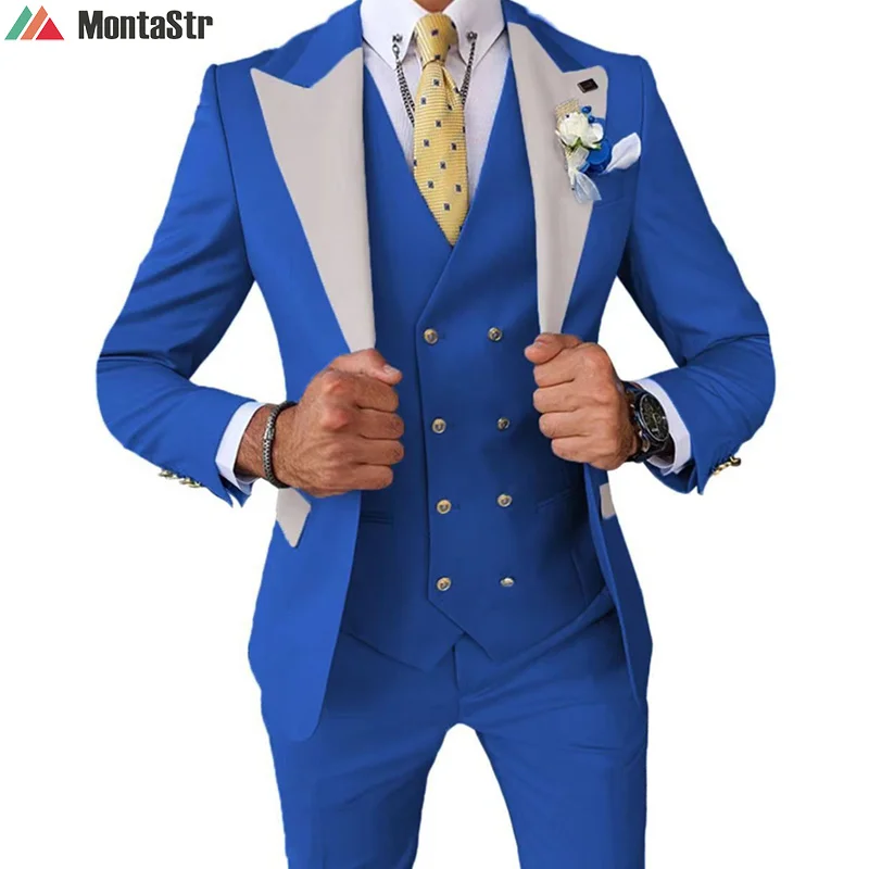 

2023 Wedding Suit Jacket Dress Blazers Coat Vest Waistcoat Pants Trousers Mens Suits 3 Piece Set Traje Caballero Hombre Vestir