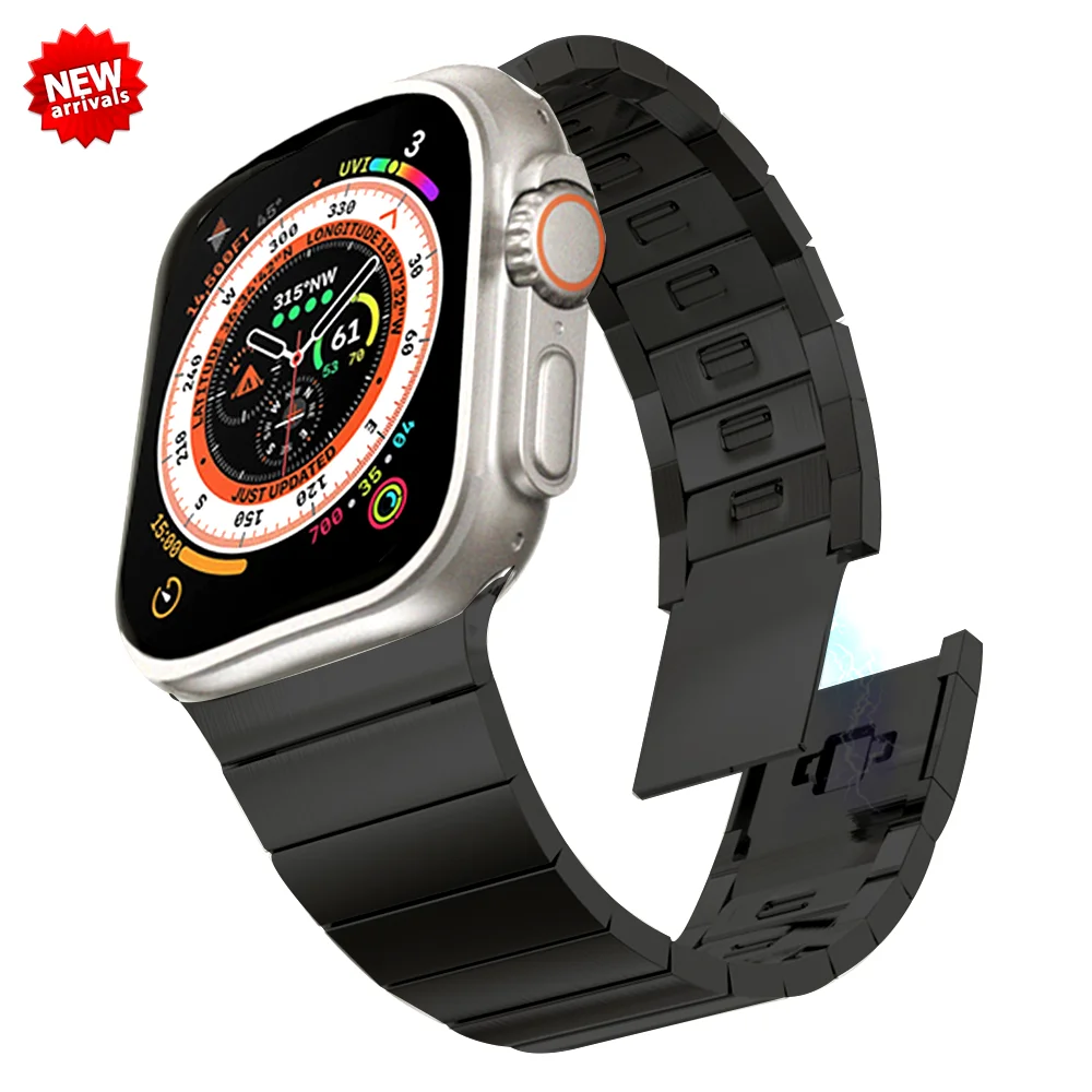 

Luxury Stainless Steel Strap for Apple Watch Band 49mm Ultra 45mm 44mm 42mm Titanium Color Magnetic Bracelet for IWatch 8 7 6 5