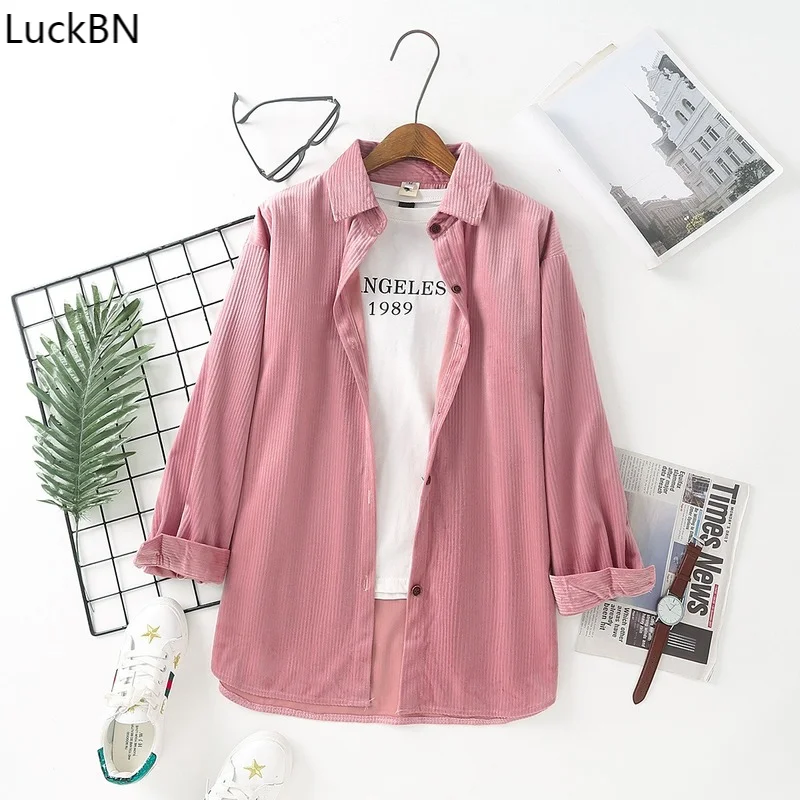 

Korean retro corduroy shirt women 2021 spring and autumn new women's loose bottoming shirt ladies casual jacket long-sleeved top