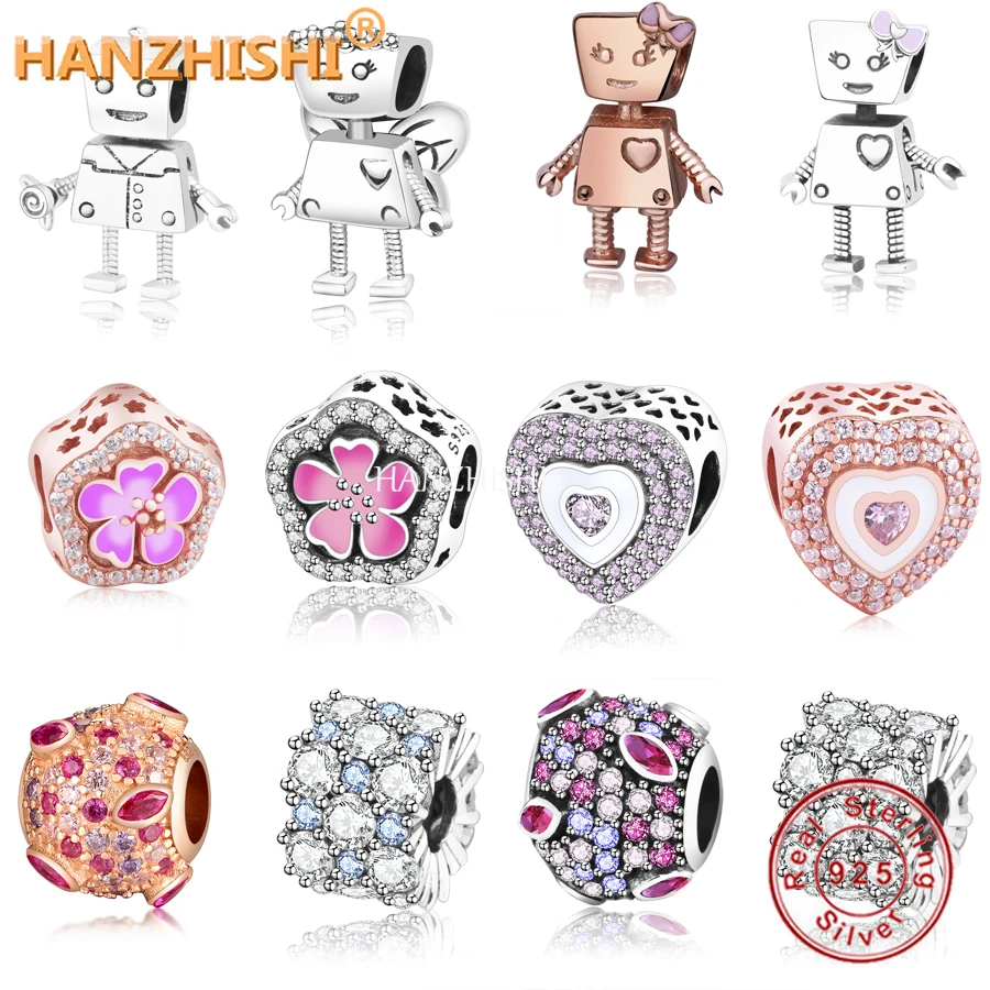 

Fits Original Brand Charms Bracelet Necklace Real 925 Sterling Silver Cute Robot Alien Charm Beads Jewelry Making Berloque