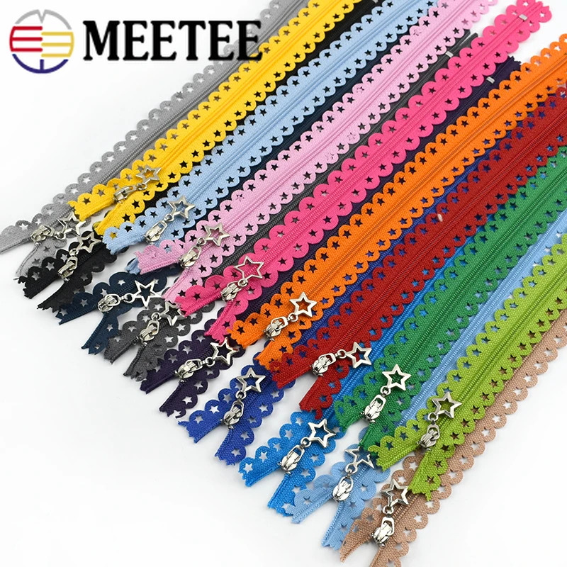 

Meetee 5/10Pcs 25cm 3# Close-end Nylon Zipper Star Lace Tape Zip 25cm Multi-color Zipper Garment DIY Sewing Bag Purse Zippers