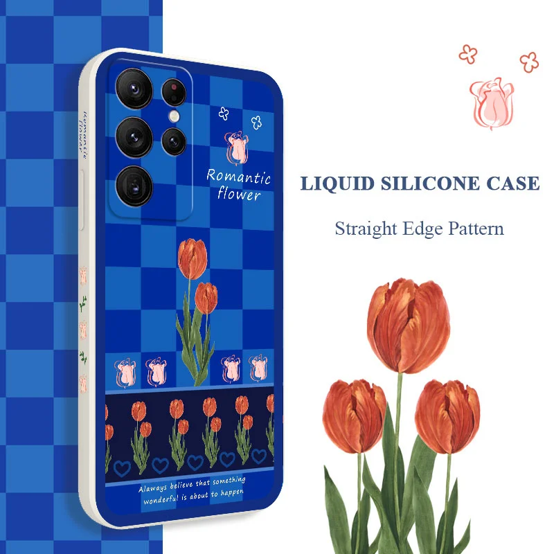 

Blue Flowers Phone Case For Samsung Galaxy S22 S21 S20 Ultra Plus FE S10 S9 S10E Note 20 ultra 10 9 Plus Cover