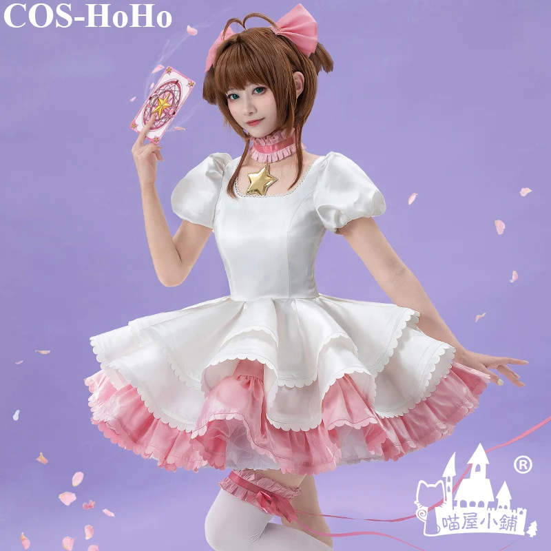 

COS-HoHo Anime Cardcaptor Kinomoto Sakura Pink White Battle Suit Lovely Dress Uniform Cosplay Costume Halloween Outfit Women