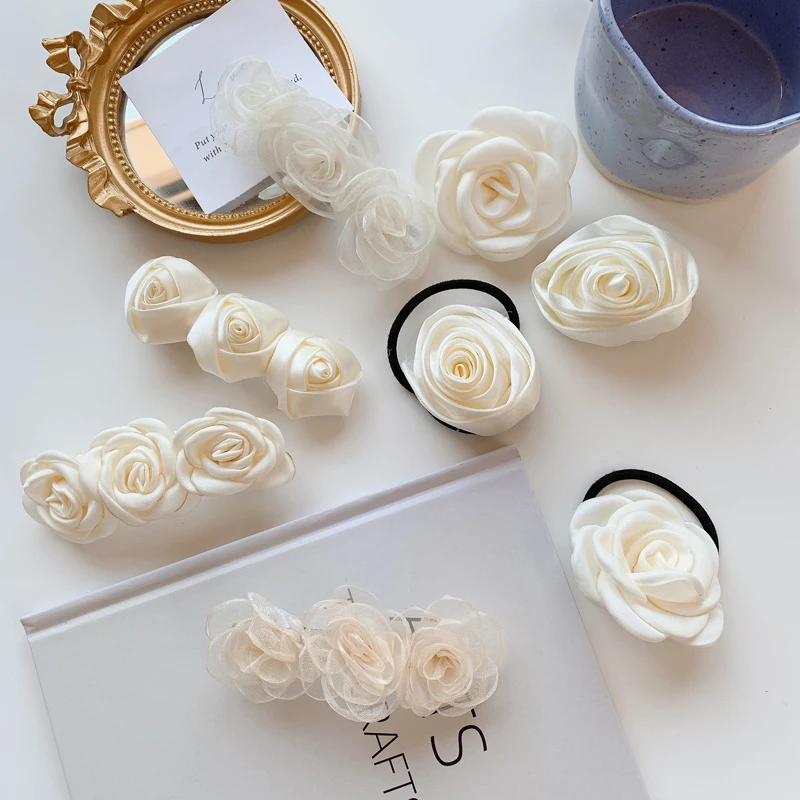 Camellia Flowers Hair Clip Elastic Scrunchie Hair Accessories For Women Girls