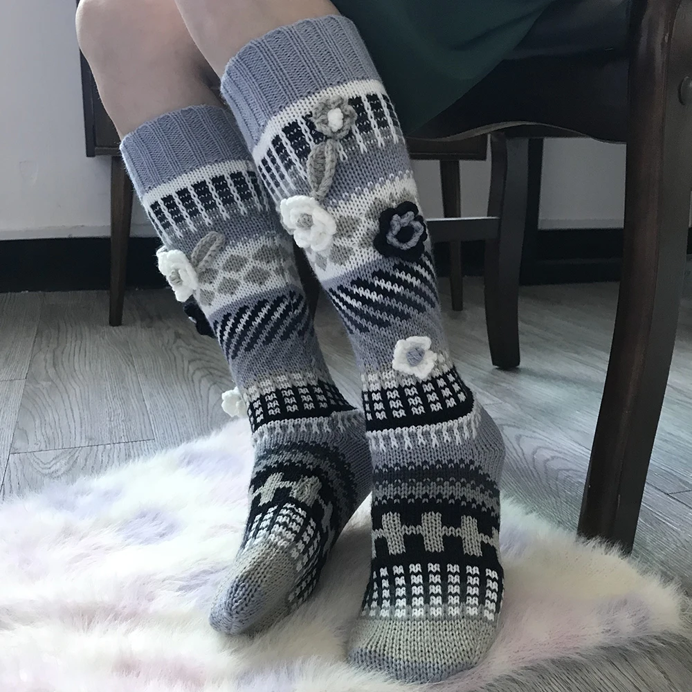 ins style new autumn and winter color long women's socks warm adult color matching crochet wool socks