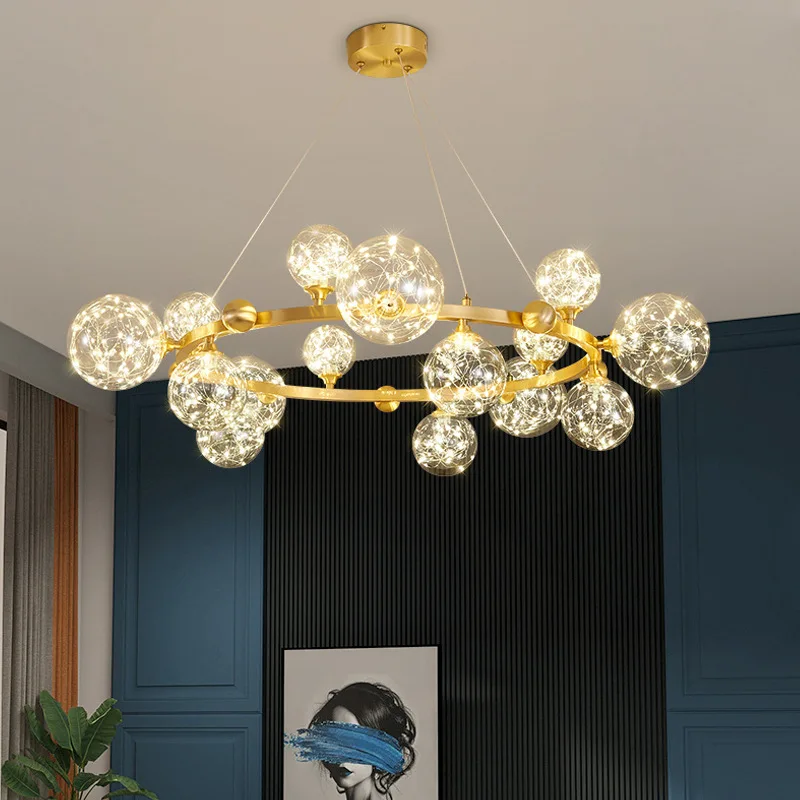

2022 Nordic Post-modern Ceiling Chandelier Gypsophila Living Room Dining Room Bedroom Pendent Light Glass Bubble Ball Lamp
