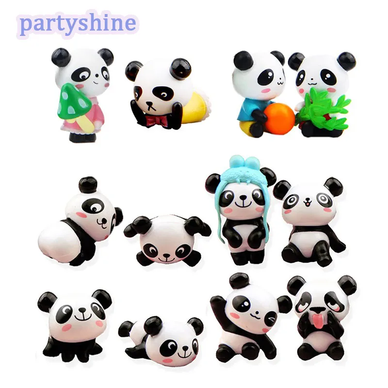 

12pcs Panda Cake Topper Black and White Chinese Animal Dolls Ornament Baking Supplies For Kids Panda Birthday Party Decoration