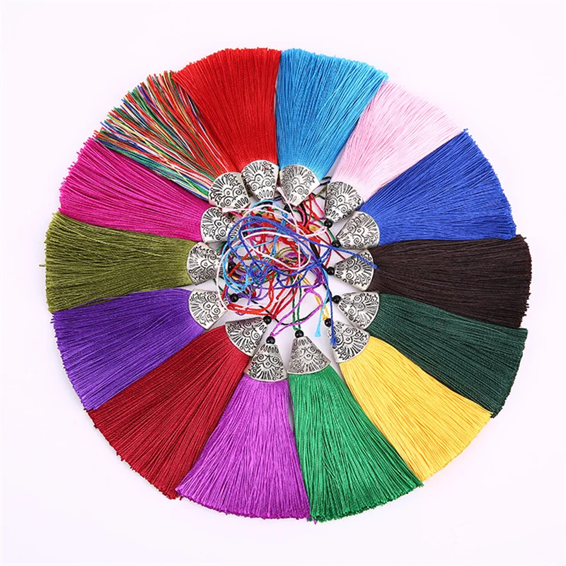 

5Pcs/Batch Silk Tassel Fringe Head Fish Mouth Hat Keychain Bag Pendant DIY Women Girls Earrings Bracelets Silver Jewelry Making