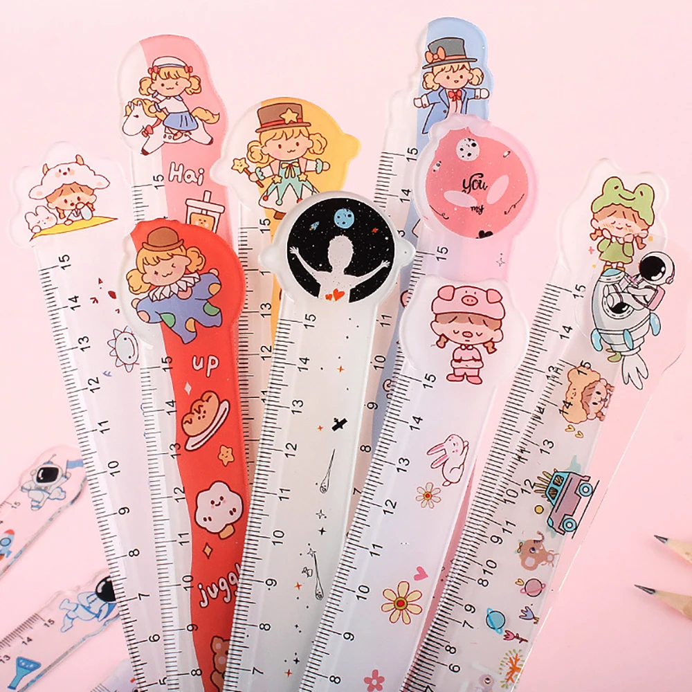 

2Pcs Cartoon Ruler Ruler Transparent Cute Starry DIY Drawing Measuring Tool School Student Supplies Stationery Kid Kawaii Gift