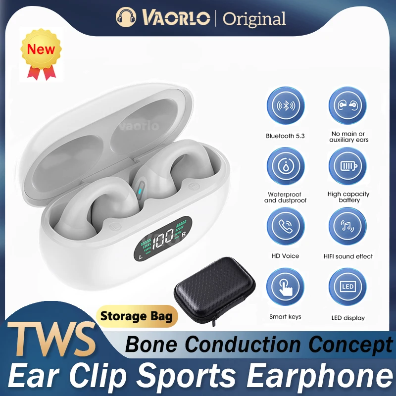 Bone Conduction Headphones TWS Earbuds Ear Clip Bluetooth 5.3 Touch Wireless Earphone In-Ear Bass HIFI Sports Headset for Xiaomi