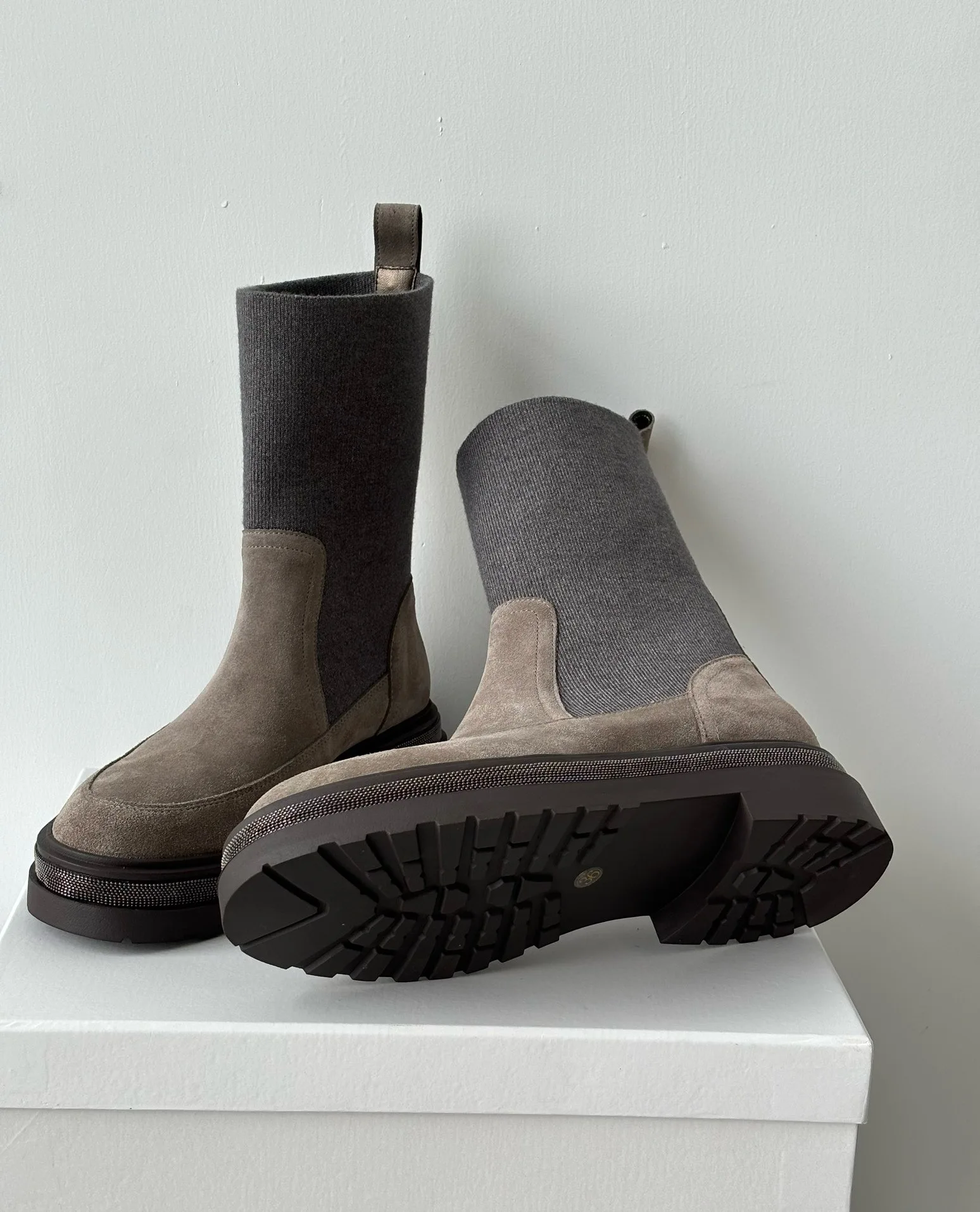 Maxdutti/осенне-зимние винтажные замшевые сапоги челси из шерсти с толстой подошвой 5