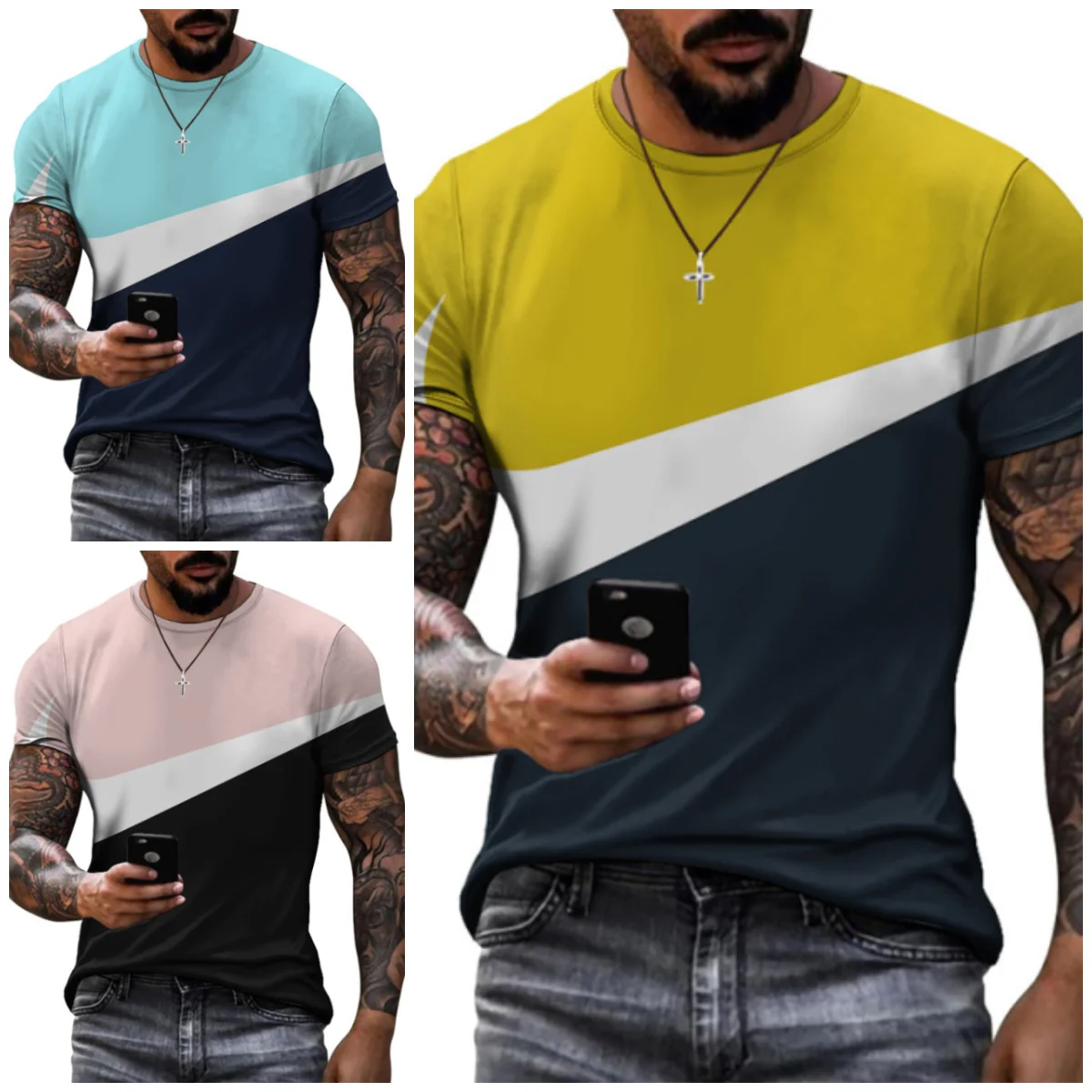

Daily Casual Models Breathable T-shirts Clothes Handsome Man Summer New Style Sports Design Models Sewing Printed Short Sleeve