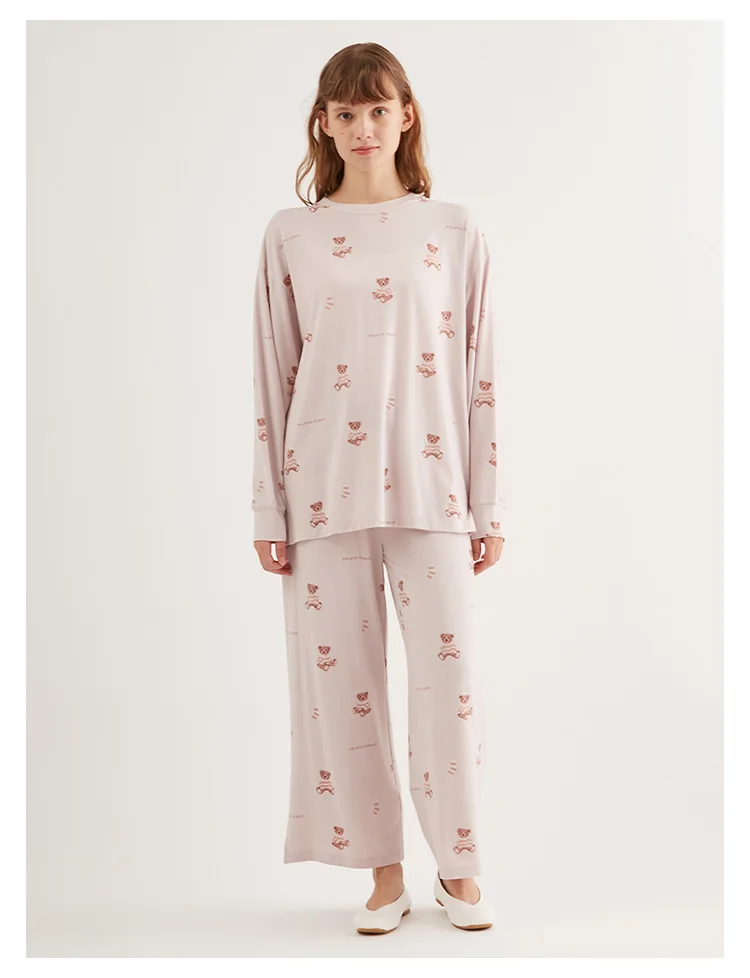 Loungewear Room Wear Gelato Pique Bear Prints Homewear Ppajama Dress  Molda