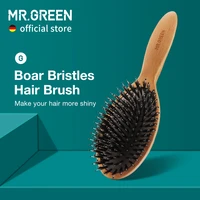 mr green boar bristle hair brush natural beech comb hairbrush for curly thick long dry wet hair detangler massage brushes women
