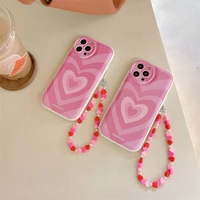 cute layered pink love with heart lanyard female soft phone case for iphone 11 12 13 pro max x xs xr full lens protection cover