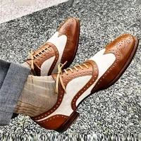 fashion color block brogue shoes men shoes business casual wedding party daily classic square toe carved lace up pu dress shoes