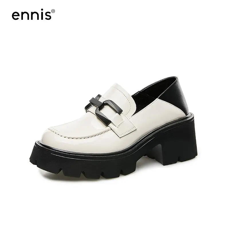 

Дизайнерские Лоферы ENNIS на платформе, повседневная обувь на толстой подошве, лакированные кожаные туфли-лодочки на высоком каблуке, разные ...