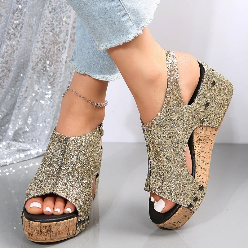 

2023 Summer The New Casual Wedge Sandals Women Fashion Elegant Non-slip Platform Heels Rubber Sole Buckle Peep Toe Roman Shoes