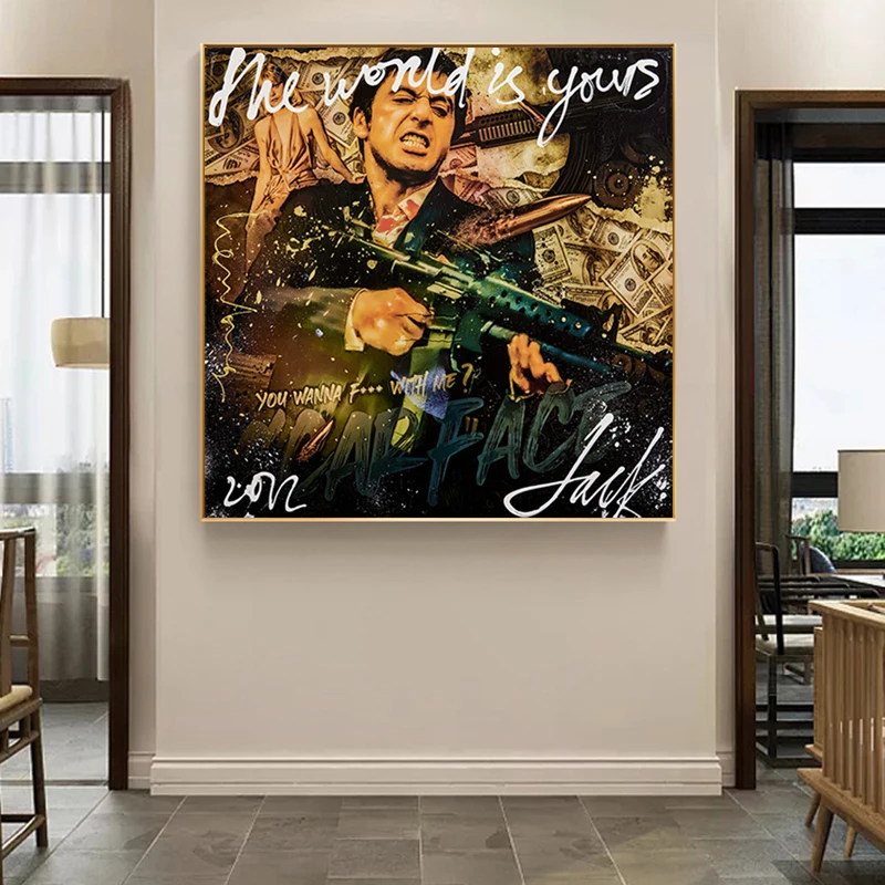 Абстрактный постер с изображением Тони Монтана со шрамом классический фильм