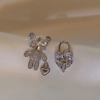 2022 new arrival heart metal women trendy stud earrings ab asymmetric cute bear love earrings jewelry female