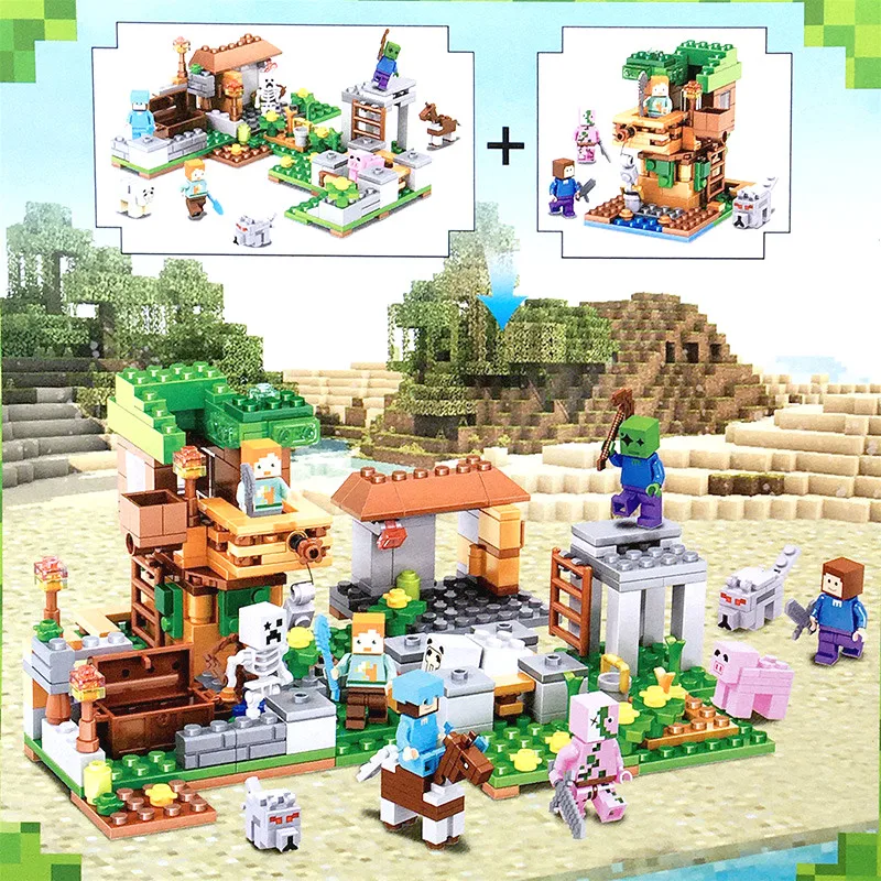 

2022 Новый конструктор My World 2In1 minecraftingleyd дерево дом ферма деревня кирпичи игрушки Детский подарок на день рождения