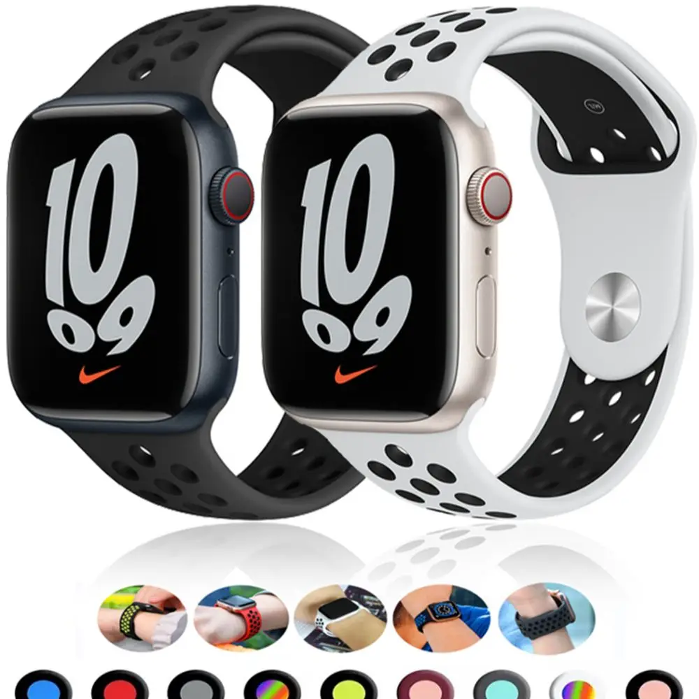 Silicone Breathable Strap For Apple Watch 7 41mm 45mm 40 44mm for nike Sport Band 38 42mm for iWatch serie 7 SE 6 5 4 3 bracelet
