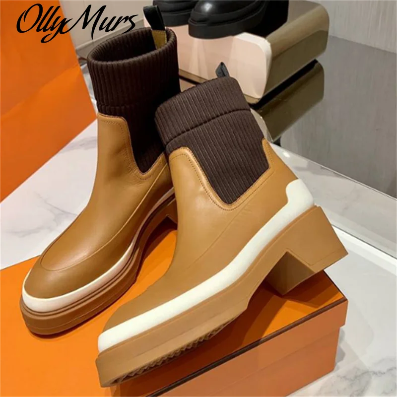 

Ollymurs Socks Boots Women Mixed Colors Bootie Ankle Round Toe Zapatos Mujer Platform Women Shoes Ankle Luxury Brand
