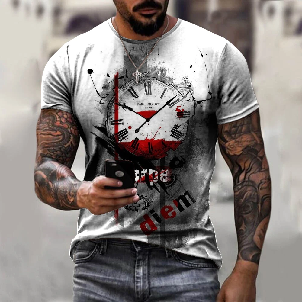 

Fashion Summer Clock Print Men's 3D Print T-Shirt O-Neck Short Sleeve Male Clothing Street Trendy Casual Loose Tops Tees XXS-6XL