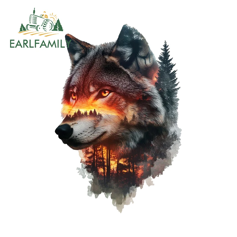 

EARLFAMILY красочные наклейки для автомобиля с головой волка, крутые персональные силуэты животных, наклейки на окно, багажник, устойчивый к царапинам декор автомобиля