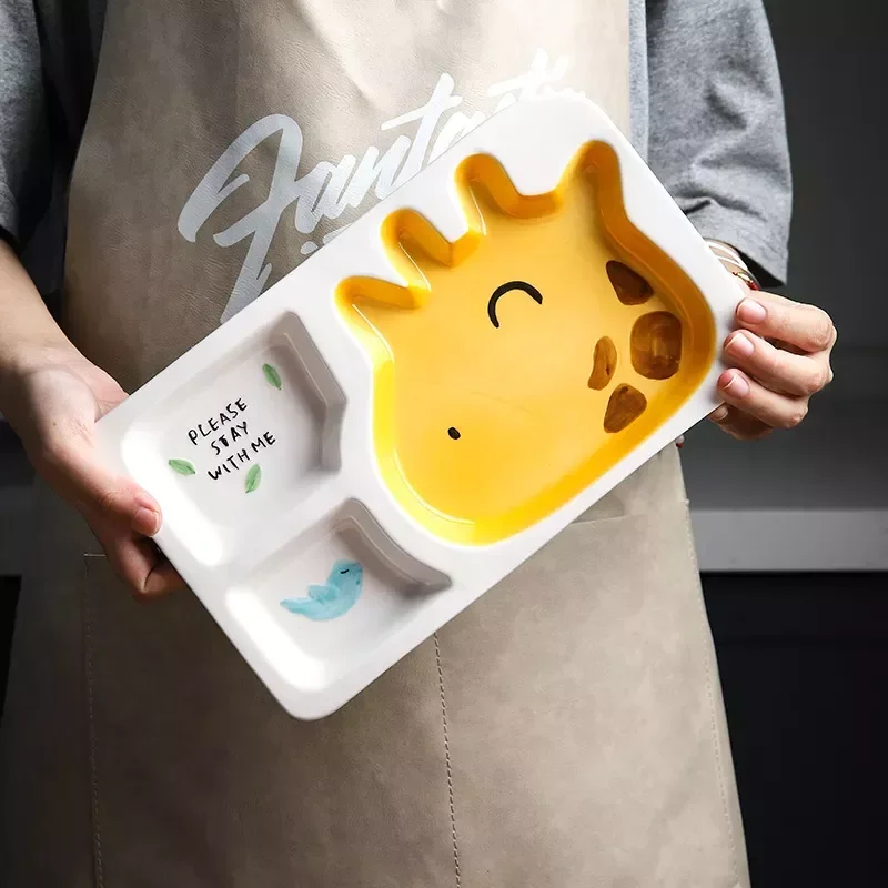 

Children's cartoon ceramic tableware Japanese household cute animal breakfast bowls and dishes plate grid baby creativity