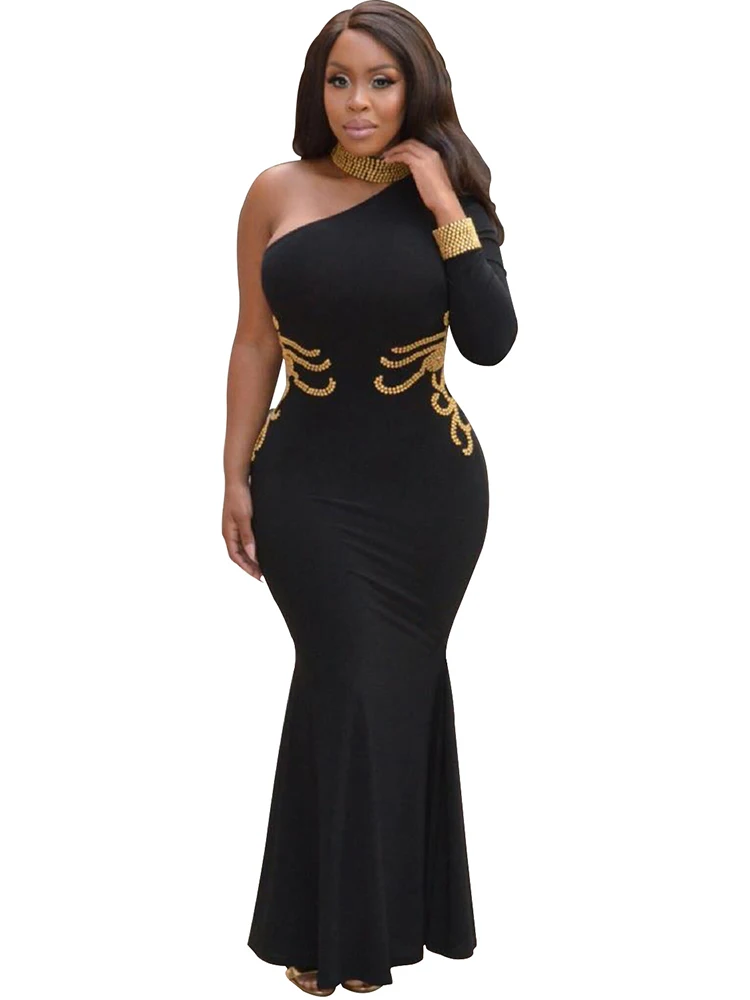 

Длинное Африканское платье-русалка, женское облегающее платье на одно плечо, африканская одежда, летнее Новое модное элегантное сексуально...