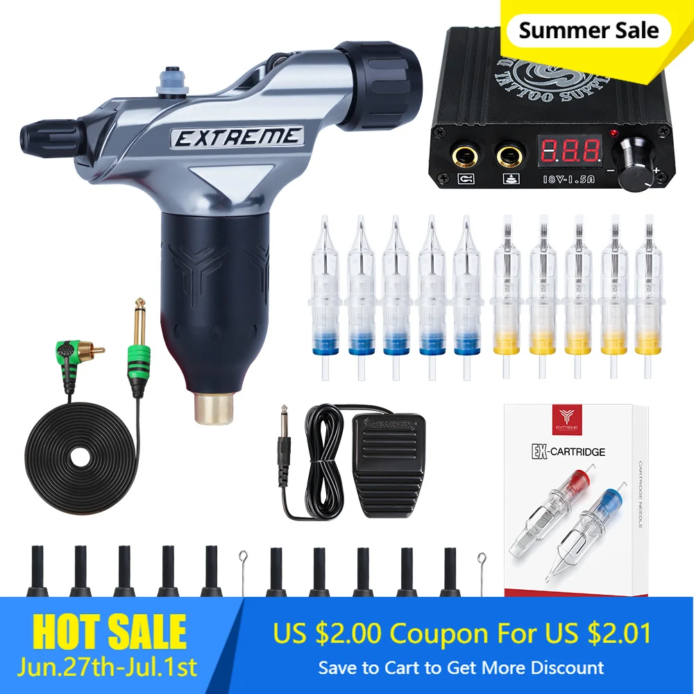 

Adjustable Soft and Hard Tattoo Rotary Machine RCA Cord Tattoo Guns with LCD Power Supply Extreme Series Supplies Tattoo Kit