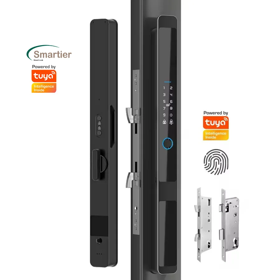 Фото Smartier Tuya цифровой автоматический электронный биометрический замок Ttlock Wi-Fi интеллектуальный замок с узкими краями дверной замок с отпечатками пальцев №1