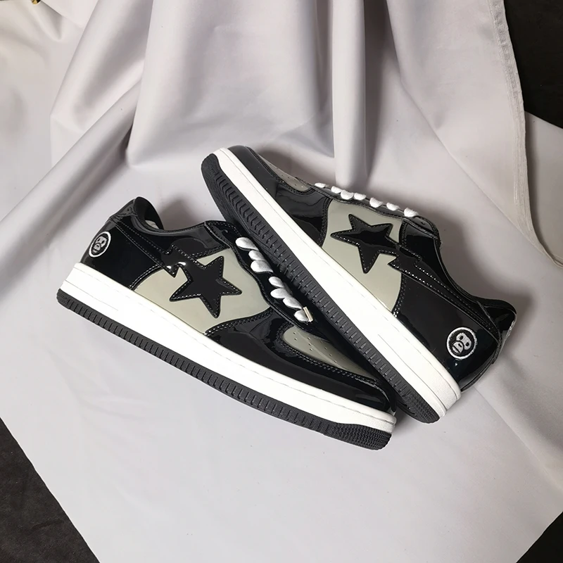 Серого цвета лакированная кожа повседневная обувь BAPEGOOSE Monkey Уличная с низким