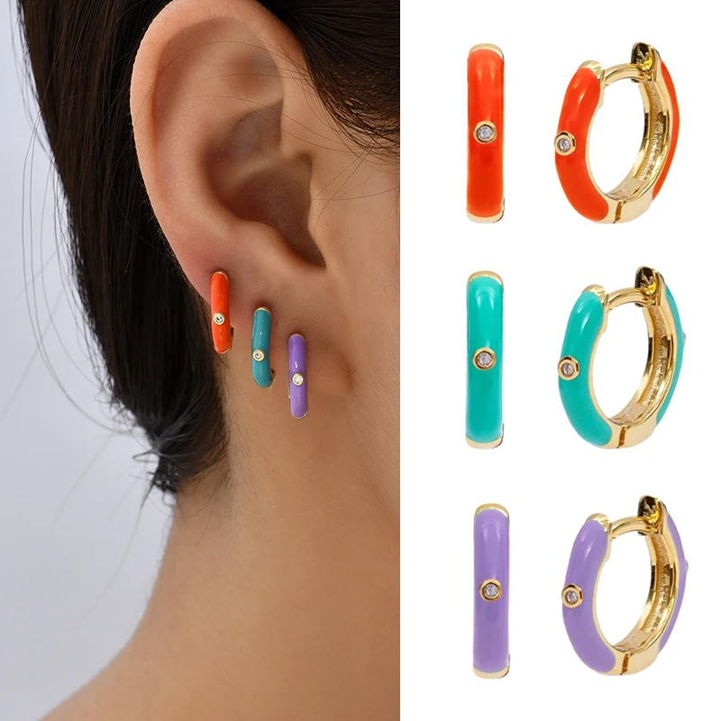 

Gold Color Hoop Earrings for Women Drip Oil Chic Small Huggies Earings Fashion Jewelry Pendientes Accessories Gift