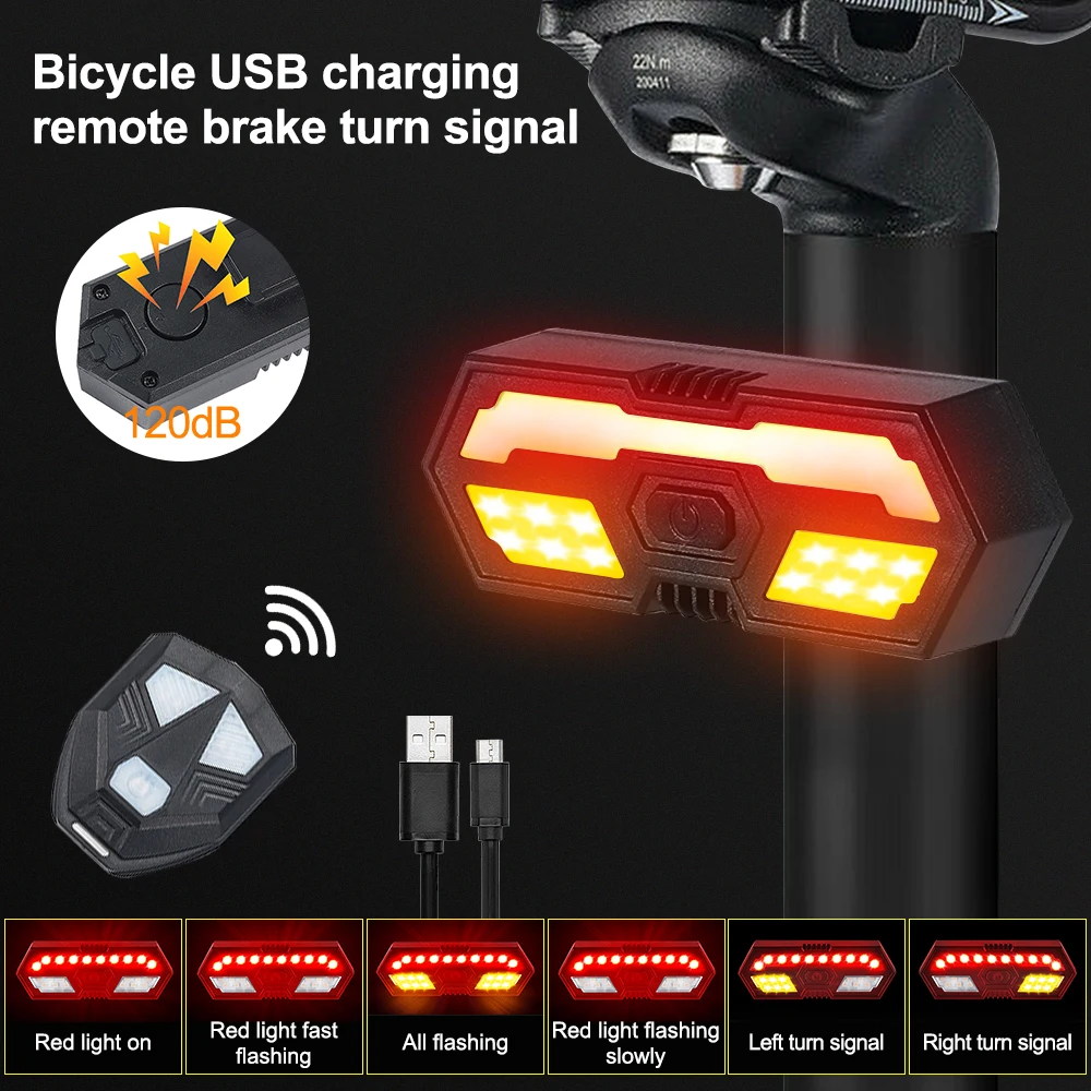 

Wireless Remote Control Bike Light USB Turning Signal Cycling Taillight Bicycle Rechargeable Lamp Bike Accessories