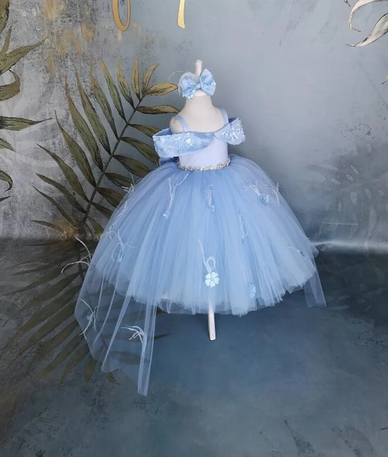 

Фатиновые Платья с цветочным рисунком для девочек, платье с открытыми плечами для маленьких девочек, пышное детское платье на день рождения