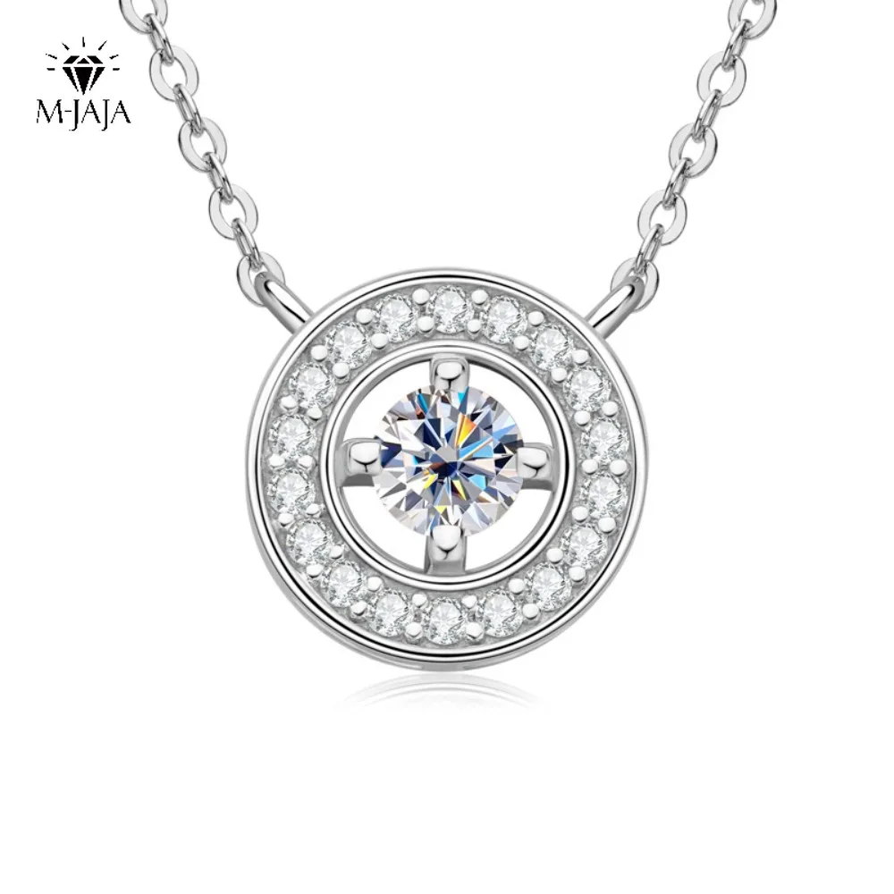 

4MM Real Moissanite Necklace Round Cut D Color VVS1 925 Sterling Silver Chain Halo Pendant Lab Diamond Wedding Fine Jewelry